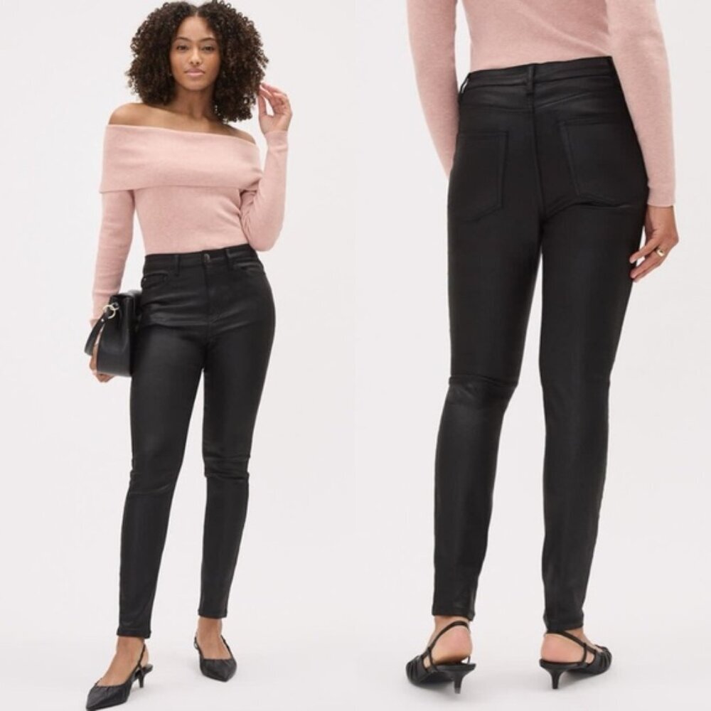 RW&CO Black High-Waisted Coated Skinny Jeans 28